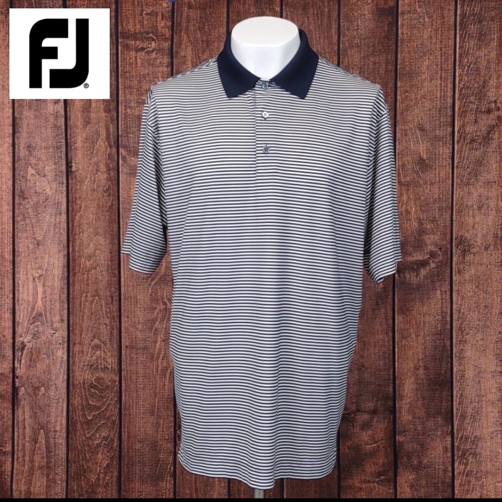 FootJoy Mens Blue And White Striped Mens Stretch Golf Polo Like New